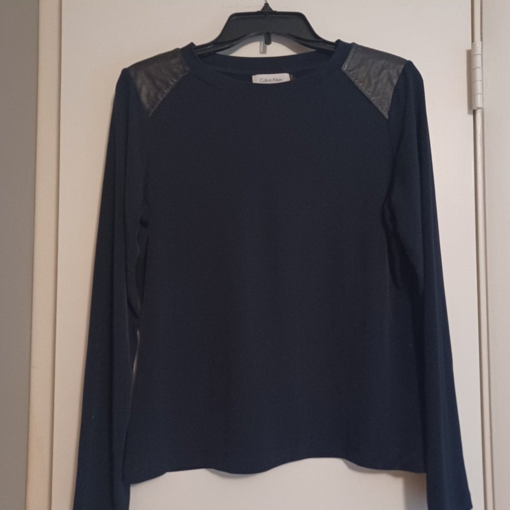 Calvin Klein Navy Long Sleeve Top with Black Accents